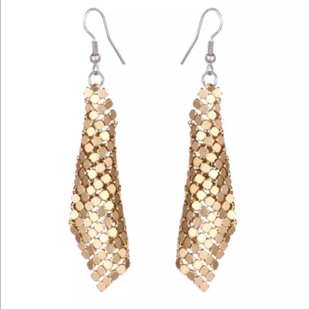 GOLD TONE TRENDY MESH DANGLE EARRINGS